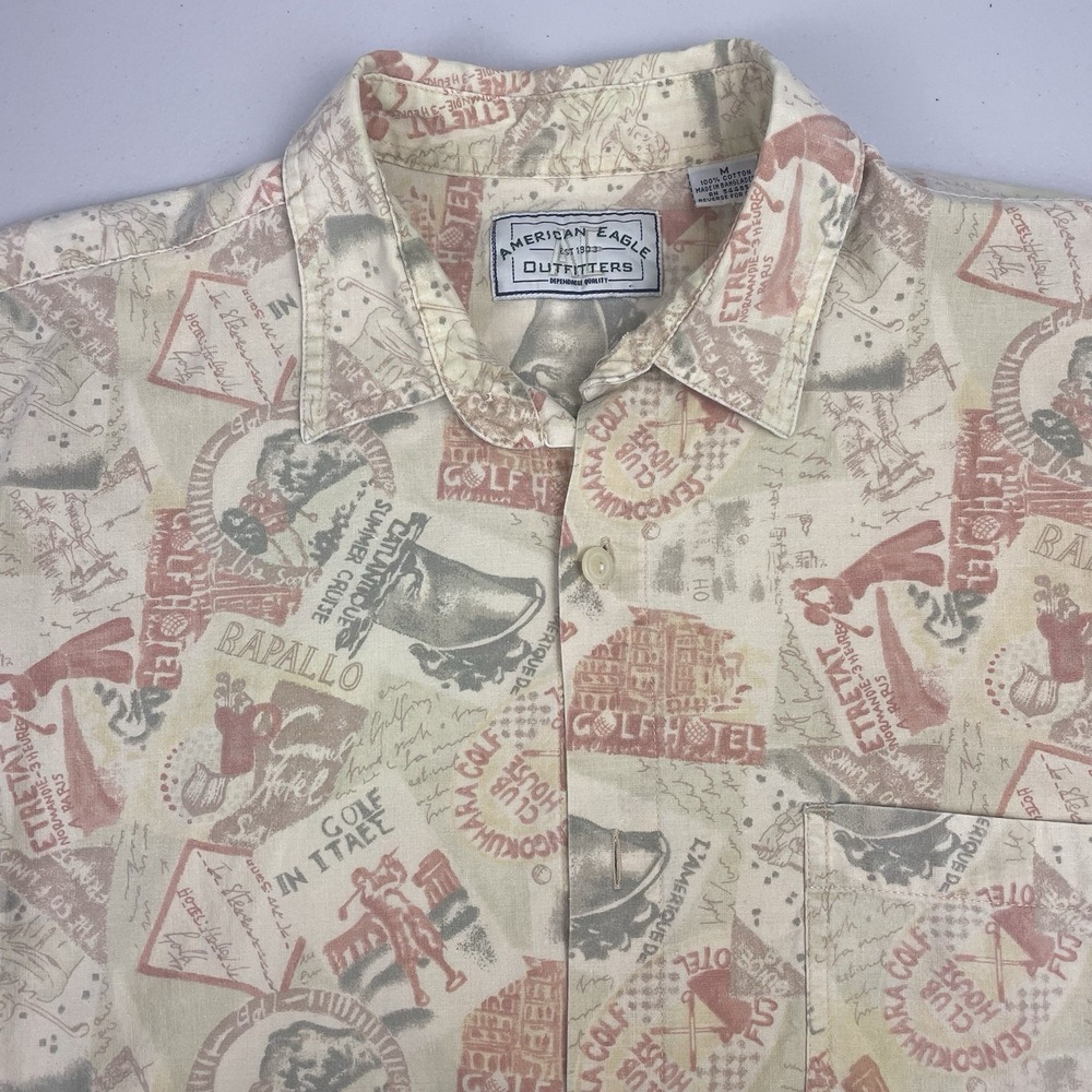Vintage American Eagle Shirt M Mens S/S Golf 90s Y2K Retro AOP GUC